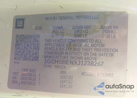 2018 Chevrolet Colorado Wt from USA, damaged, VIN 1GCHSBENXJ1238267